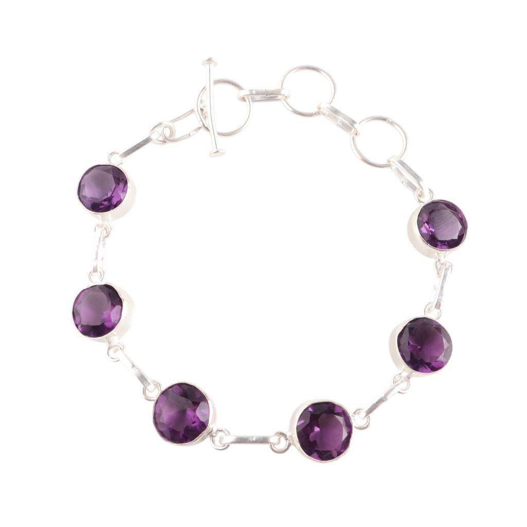 Natural Amethyst Gemstone 925 Sterling Silver Jewelry Handmade Stylish Bracelet RB-14-4