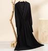Women's Black Long Sleeve Knitted Wool Dress with Coat, Mid-Length, Over Knee, 2024 Autumn/Winter.