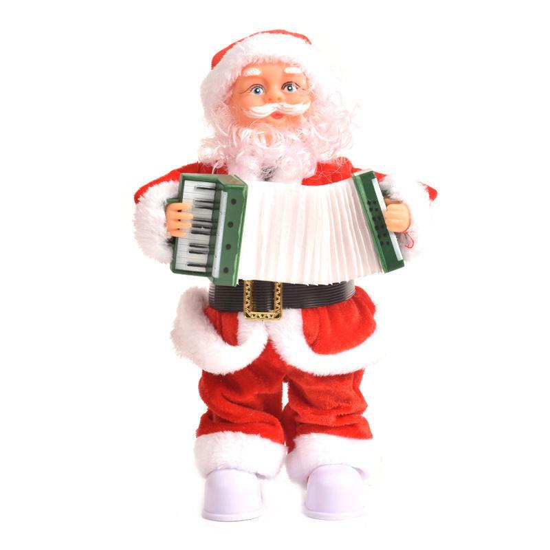 Electric Musical Reindeer Pull Cart Santa Figurine Christmas Decoration Table Decor Toy For Kids Holiday Stocking Stuffer Gift