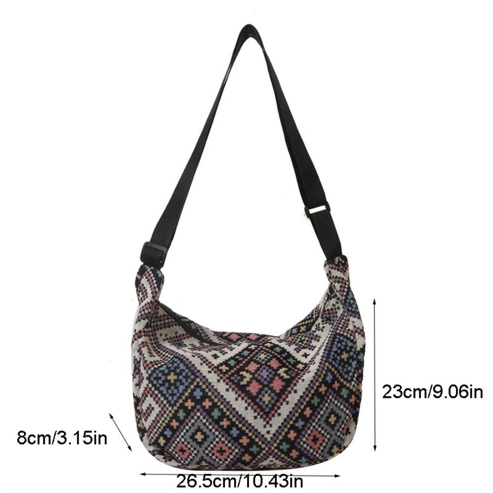 Large Capacity Ethnic Style Shoulder Bag Underarm Bag Embroidery Message Bag Travel