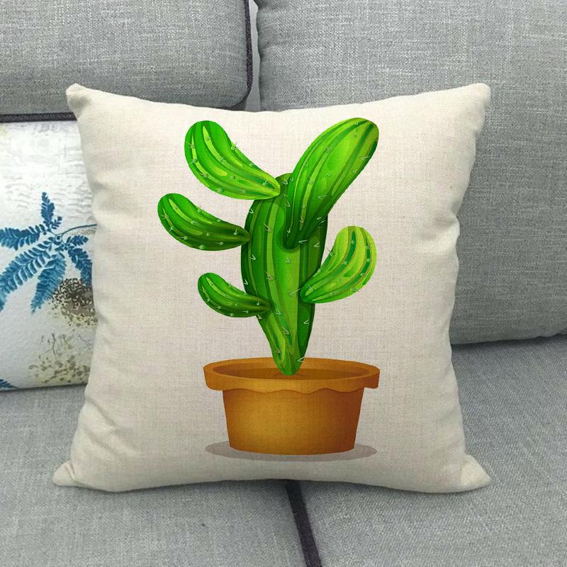 Cartoon Green Potted Cactus Digital Printing Short Plush Pillow Covers For Car Sofa Office Cushion Cover Home Goods 60X60Cm