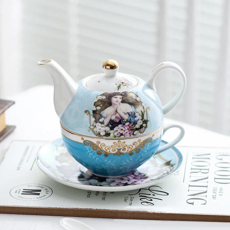 Ceramic Portable Creative Tea Set European Style One Teapot and One Cup Set Simple Household Flower Tea Cup Set Office Tea Set