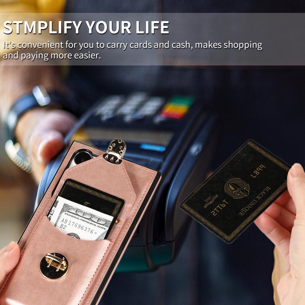 For Samsung Galaxy S23 Ultra Card Holder Phone Cover Kickstand PU Leather+TPU Case with Shoulder Strap