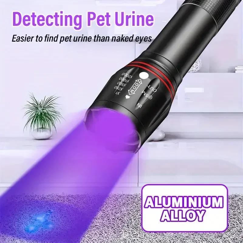 395nm UV Flashlight T6 Led 3 Modes USB Rechargeable - High-Power Zoomable Black Light for Nail Gel,Scorpions,Bugs Aluminum Alloy