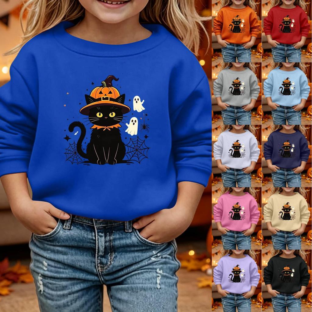 Kids Halloween Printed Sweatshirt Casual Loose Fit Long Sleeve Pullover for Halloween Party
