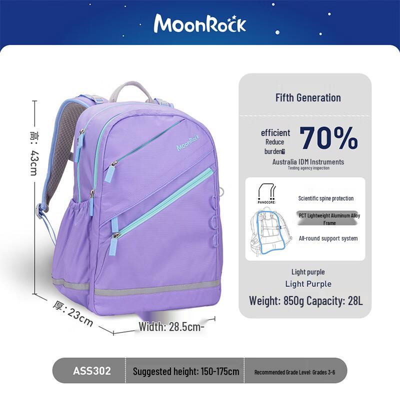 MoonRock Ergonomic Student Backpack for Primary to Junior High (Grades 4-9)
