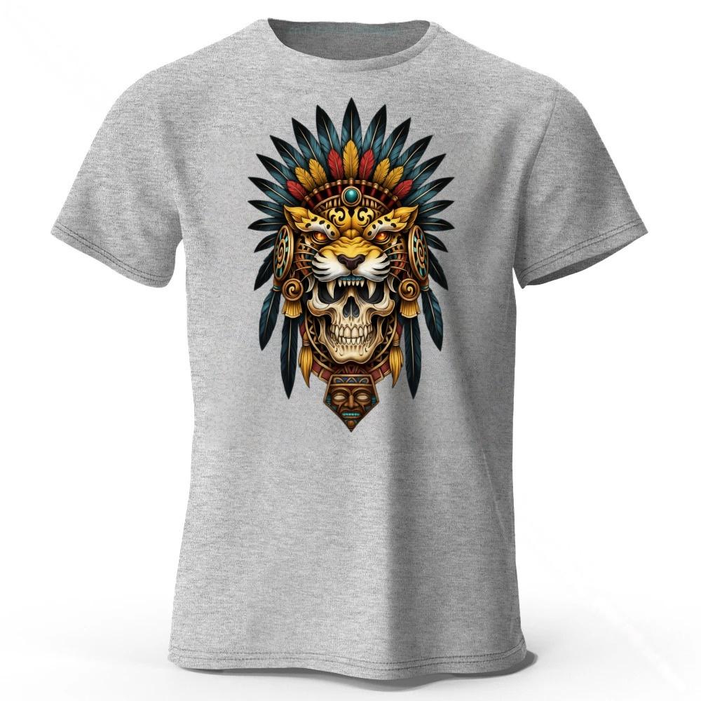 Fashionable South American Tribal Printed Pure Cotton Short Sleeved Shirt with Multiple Color Options for Men's Casual T-shirt