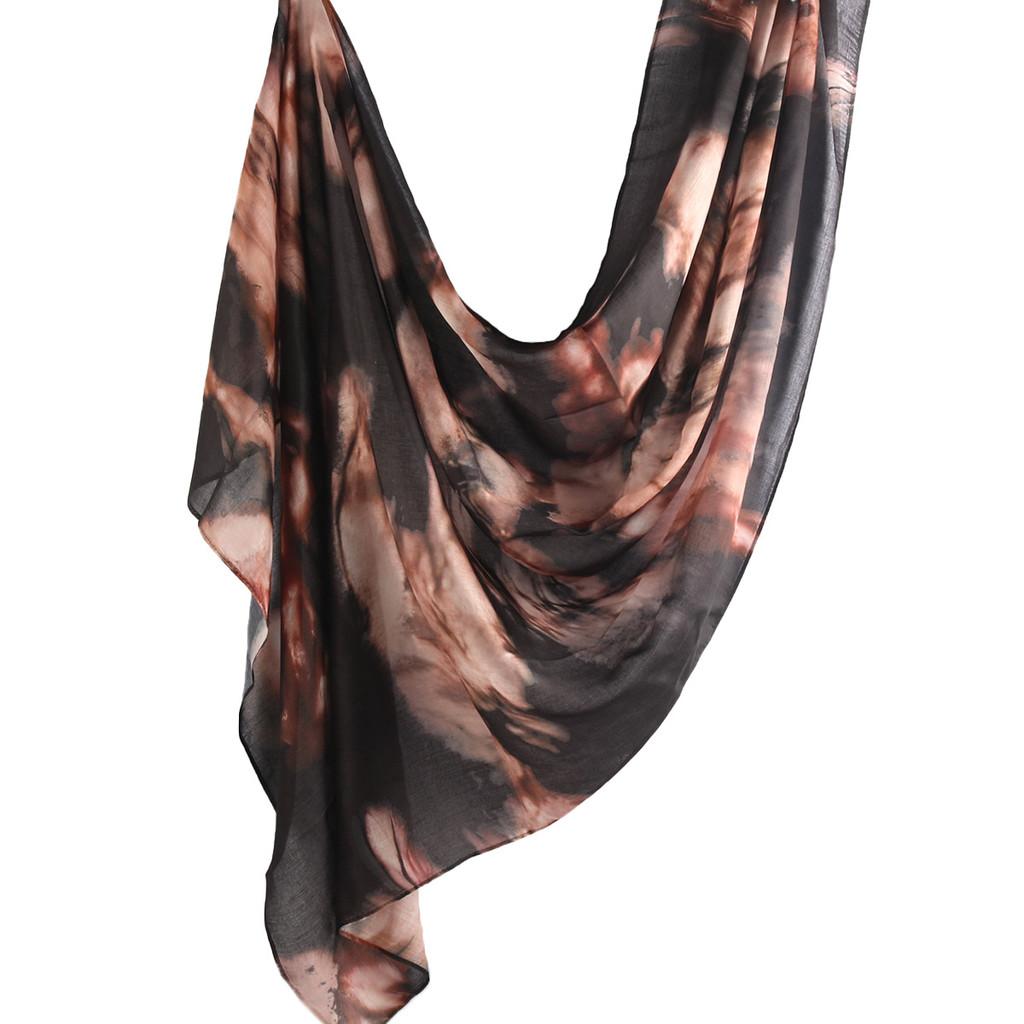 Cotton Scarf With Watercolor Tiedye Pattern For Casual Autumn Wear