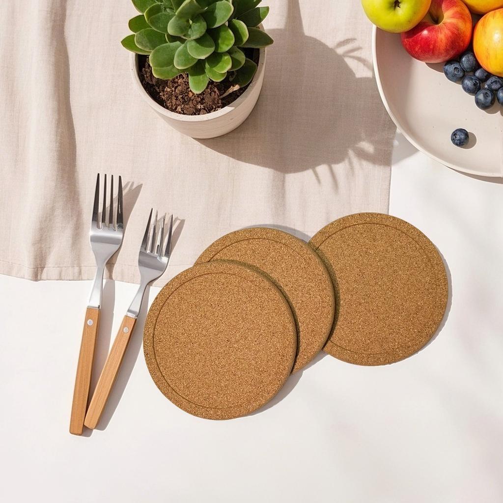 8 Pcs/Box Concave Cork Coaster With Metal Rack Desktop Coffee Heat Insulation Coaster Non-Slip Eco-Friendly Round Cork Coaster