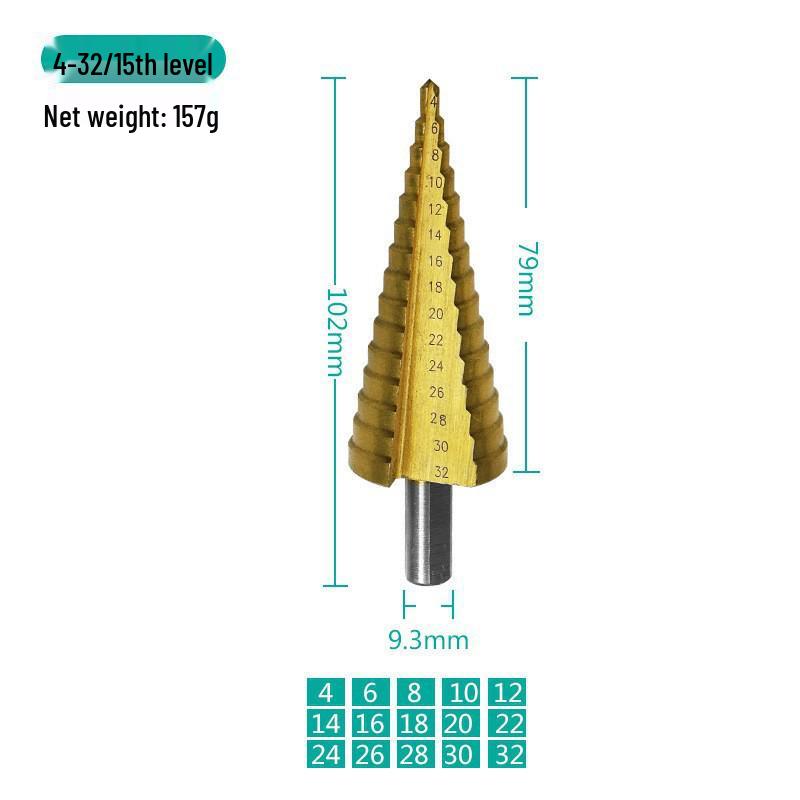 Triangular Handle Step Drill Bit for PV, Iron, and Aluminum Plates (4-32mm)