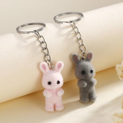 3D Cartoon Beflocktes Kaninchen Schlüsselanhänger Damen Herren Autoschlüssel Rucksack Dekoration Kawaii Tier Schmuck Kinder Mädchen Spielzeug Geschenke