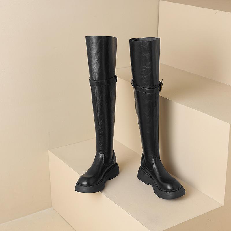 Damen High-Heel Stiefel Herbst und Winter neu dick-absatz große Größe lässige Kniestiefel