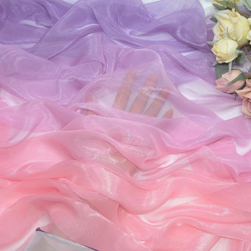 3/5/10m Multicolor Gradient Silk-Crepe Chiffon Fabric for Handmade DIY Sewing Hanfu Apparel Making Wedding Decoration