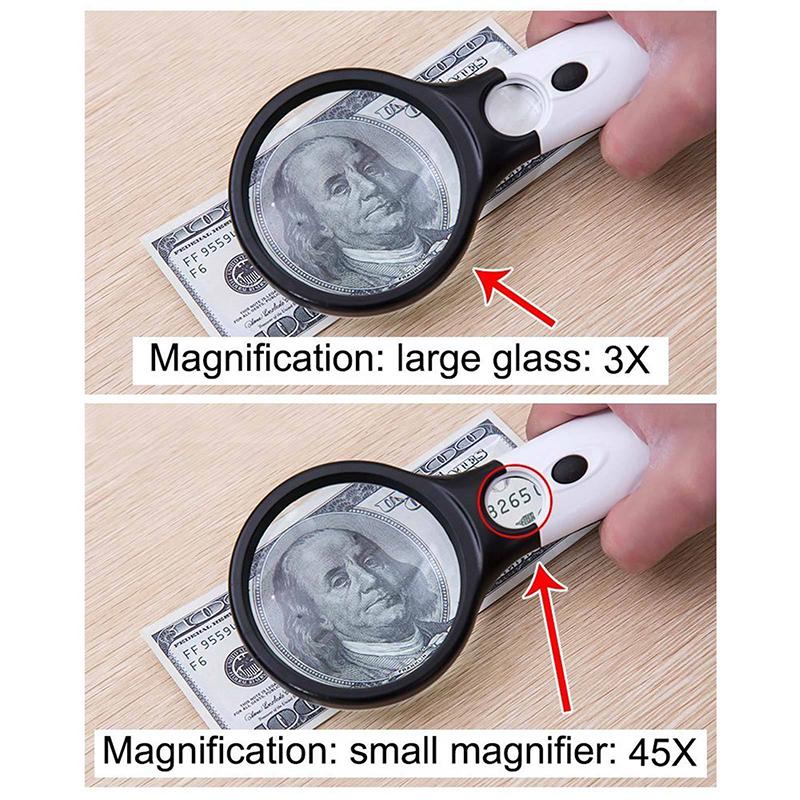 

3Led Light 45X Handheld Magnifier Reading Magnifying Glass Lens Jewelry Loupe