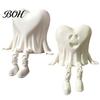 Desktop Halloween Decorations 3D Printed Heart-Shaped Ghost Figurine with Movable Joints, Sitting Dangling Leg Home Decor Statue, Matte White