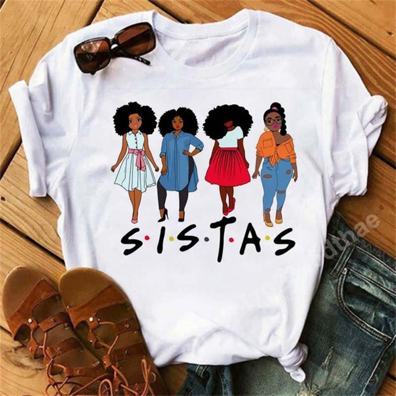 African Fashion Girls Print Women T-Shirts Short Sleeve Y2K Tops 90S Harajuku Graphic T Shirt Summer Clothing Casual Loose Tee