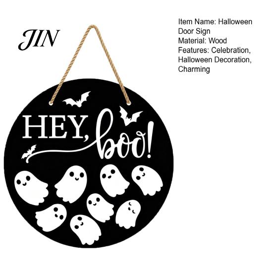 Halloween Door Sign Hanging Sign, Wooden Front Hanger Wreath, Cute Holiday Decoration Ghost Welcome for Porch Wall Indoor Home Durable