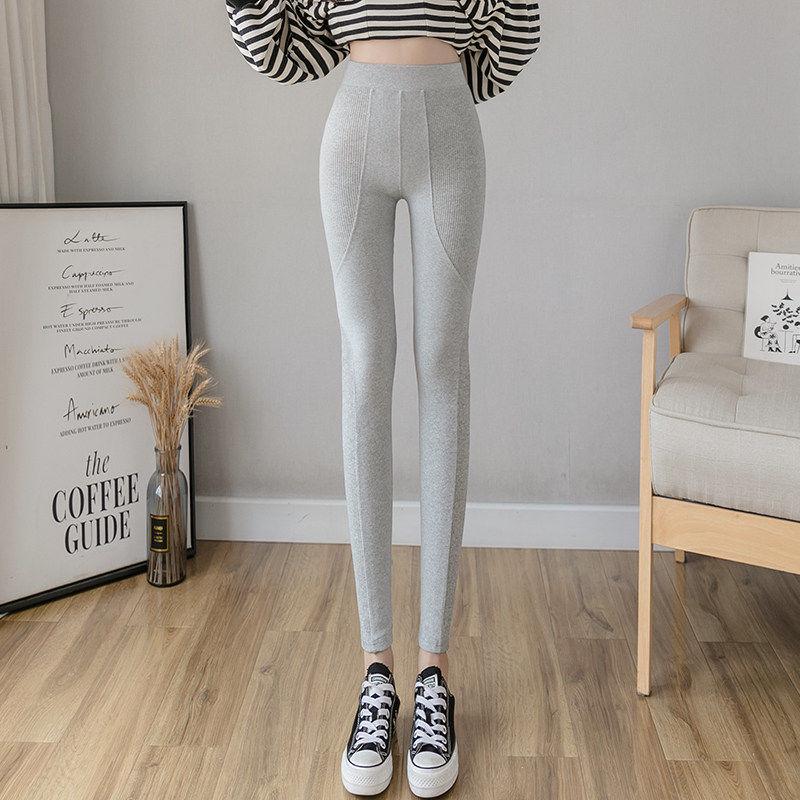 

Gray High-Waist Ribbed Leggings for Women – Versatile, Slimming, Plus Size, Stretchy Patchwork Pants for Spring & Autumn One Size (80-110 lbs) светло-серый