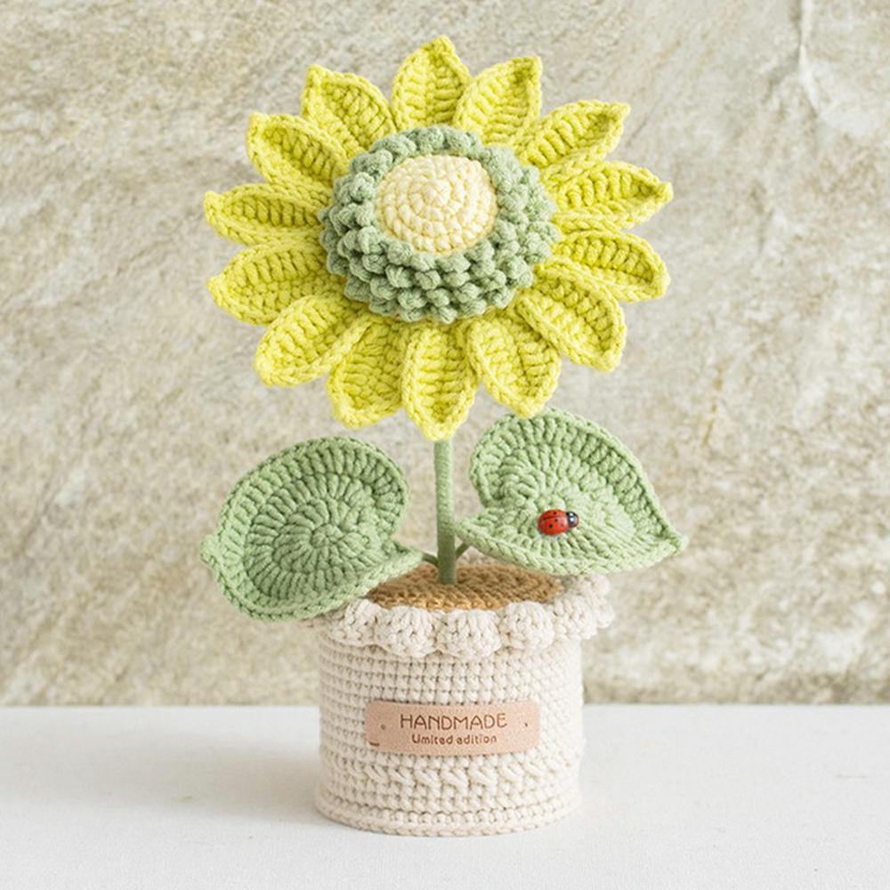 

Handcrafted Yarn Sunflower Potted Plant Artificial Flower Decorative Ornament Gift H