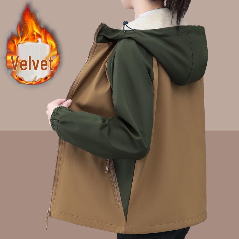 2024 Women's Fleece-Lined Cotton Coat: Autumn/Winter Windbreaker for Middle-Aged Moms, Plus Size