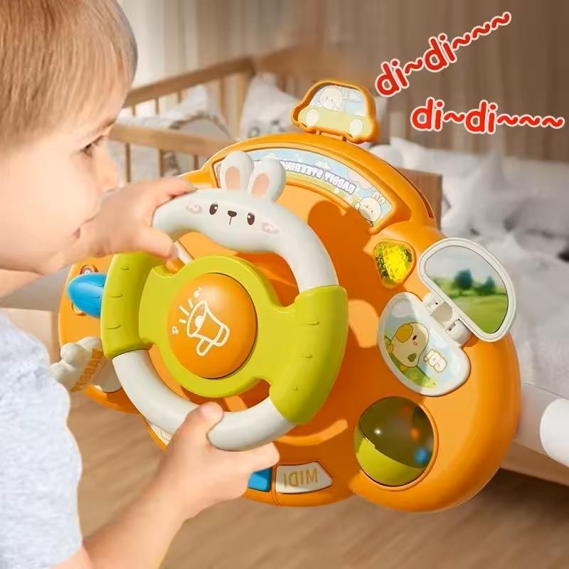Baby Electric Steering Wheel Toy, Cartoon Bunny Design, Fun Driving Simulation, Perfect for Early Learning