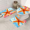 Starfish Decorative Shower Curtain Bathroom Set - Machine Washable, With 12 Hooks, Including Toilet Seat Cover And Bathtub Mat
