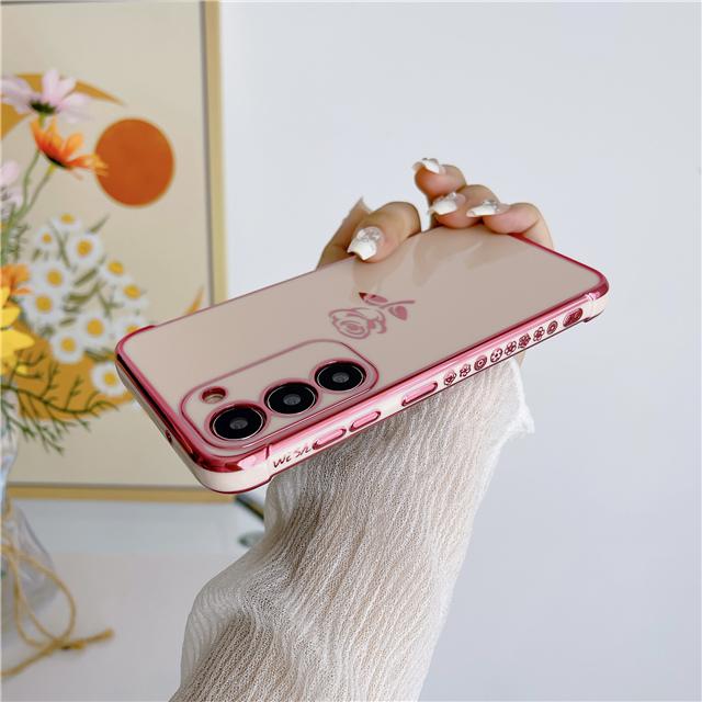 

Роскошный чехол для телефона с гальваническим покрытием и розовым цветком для Samsung Galaxy S23 Ultra Для Samsung S22 S21 S24 S25 A16 A14 A55 A25 A52 A53 A54 Чехол For Samsung S23