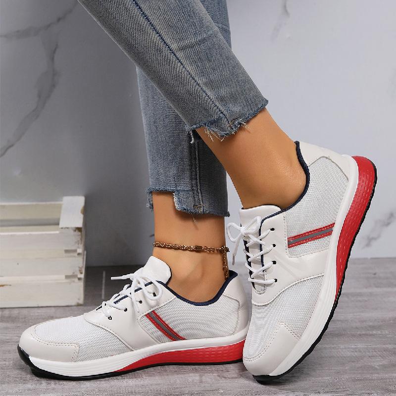 Flat Mixeds Colour Mesh Women Sneaker 2024 New Round Head Lace Up Casual Shoes for Women Lightweight Comfortable Running Shoes