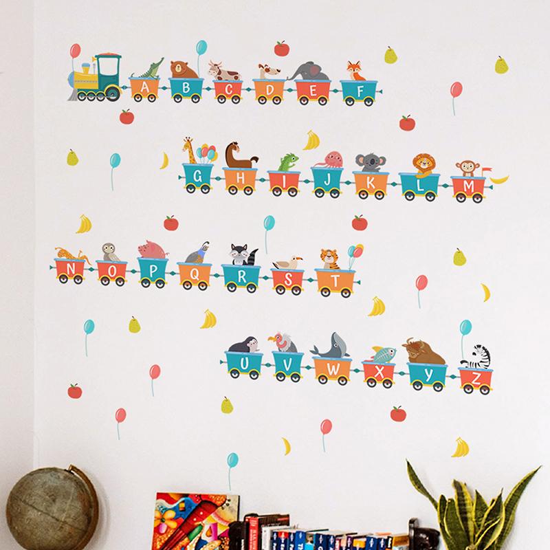 Alphabet Animals Train Early Education Wall Stickers For Kids Room Decoration