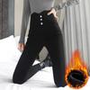Plus Size Black Fleece-Lined High-Waisted Leggings - Spring/Autumn, Slimming, Stretchy, Skinny Pants.