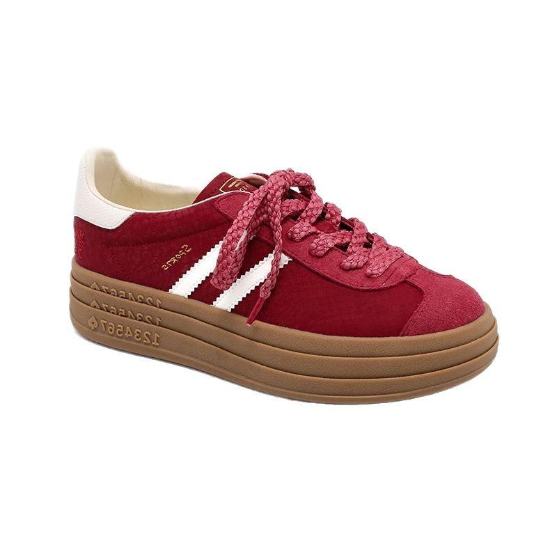 New red leather German training shoes women's versatile platform casual sports shoes retro board shoes Forrest Gump shoes
