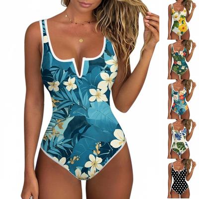 Women's Color-Blocked One-Piece Swimsuit With A Sexy V-neck