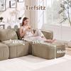Modular Two-Seater Sofa with Two Stools, Without Struts, 32D High-Density Foam, Deep Seat, Soft Fabric, Ideal for Living Room and Apartment, Sand.
