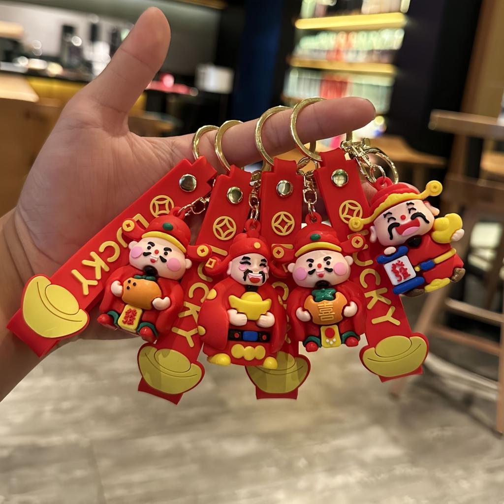 Cartoon 2026 New Year God Of Wealth Keychain Doll Bag Pendant Spring Festival Pendant Fortune Car Keychain