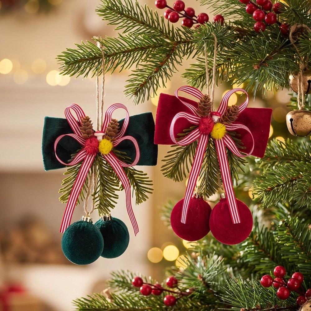 Velvet Christmas Hanging Decoration Wine Red Bow Ornament Christmas Tree Decoration