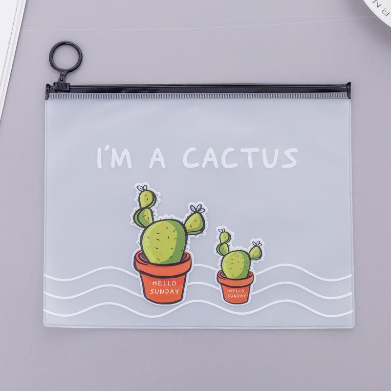 Cactus Zipper Transparent PVC  File Folder Document Filing Bag Traveler's Diary Accessory Tickets Cards Storage Bag