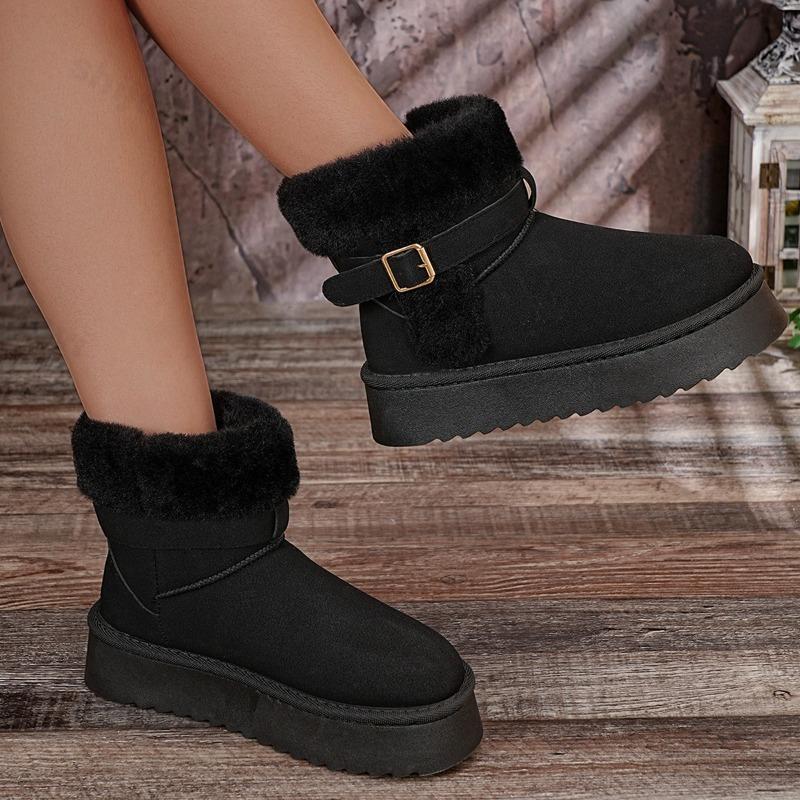 Women Platform Snow Boots 2026 Winter New Plush Thicken Cotton Shoes Fashion Buckle Strap Height Increase Comfortable Warm Shoes