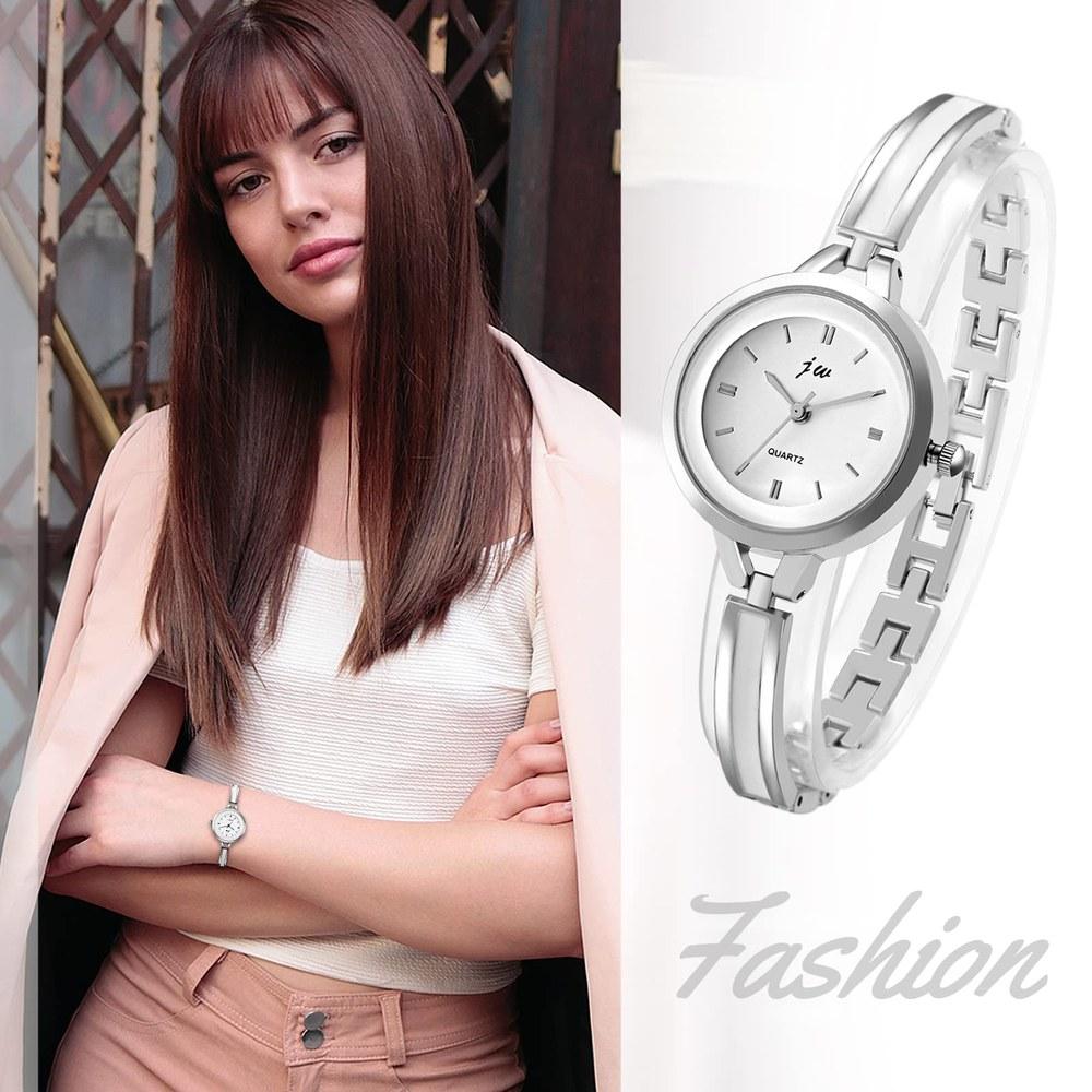JEWELRYWE Ladies Bangle Watch Simple Cute Analog Waterproof Alloy Band Silver Stylish Gift