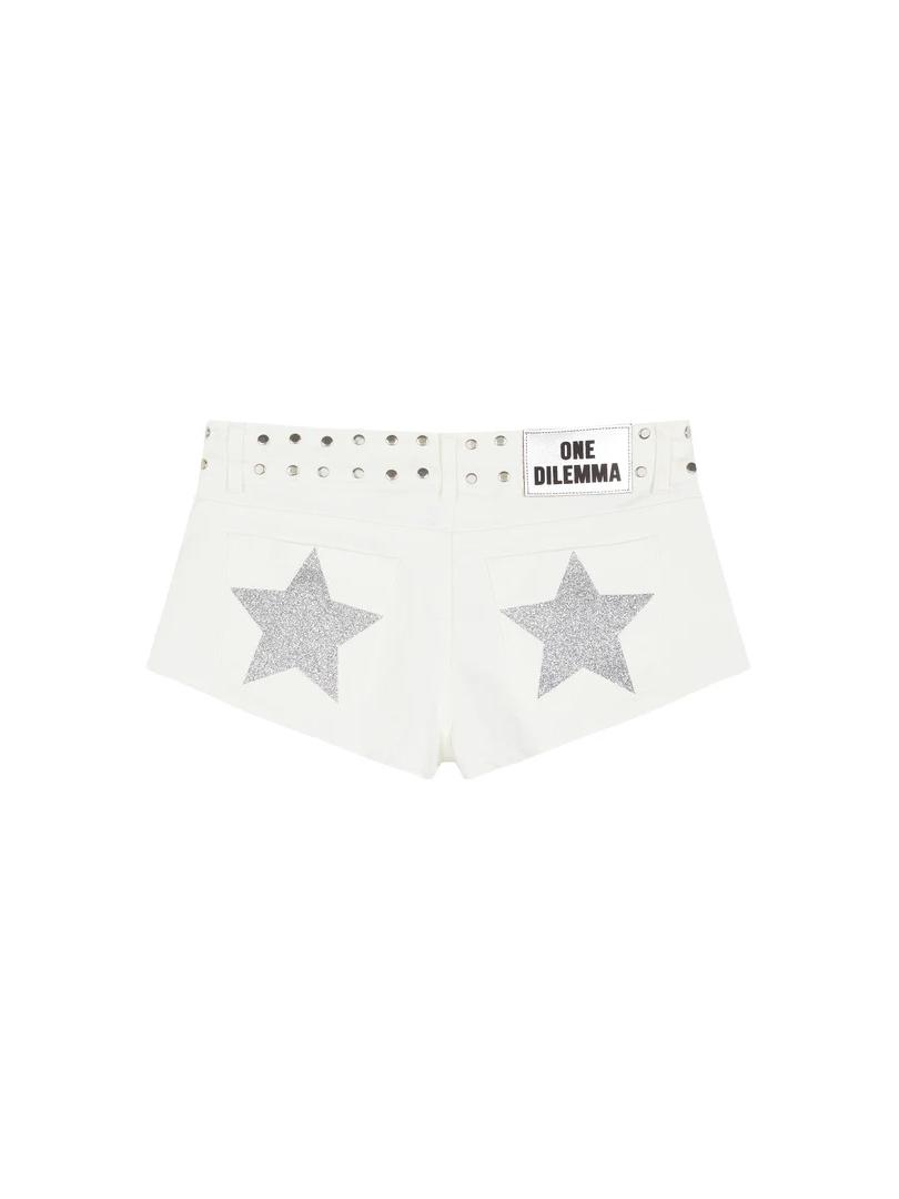 Y2K Low-Waist Star Print Denim Shorts - Women s Fashion L