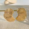 Vintage Matte Gold Color Metal Shell Earrings Ocean Exaggerated Half Flower Stud Earrings Glossy Fashion Commuter Party Womens Daily Outdoor