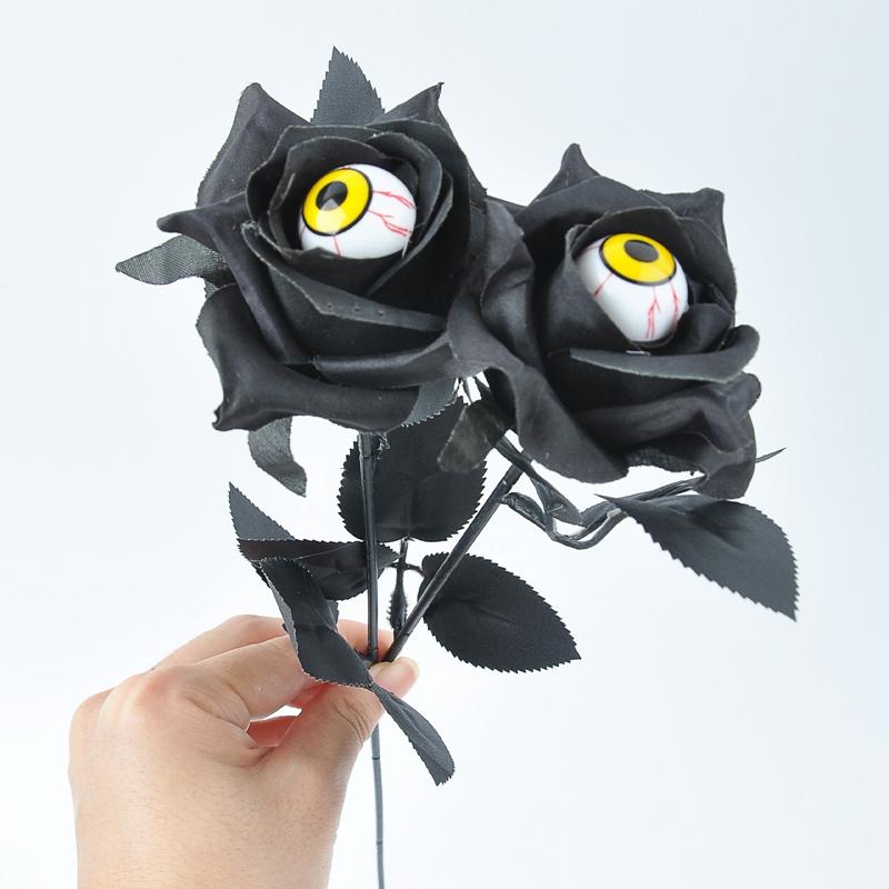 1/5Pcs Halloween Flowers Artificial Black Rose With Eyeball For Halloween Home Decoration Party Horror Props DIY Bouquets Craft