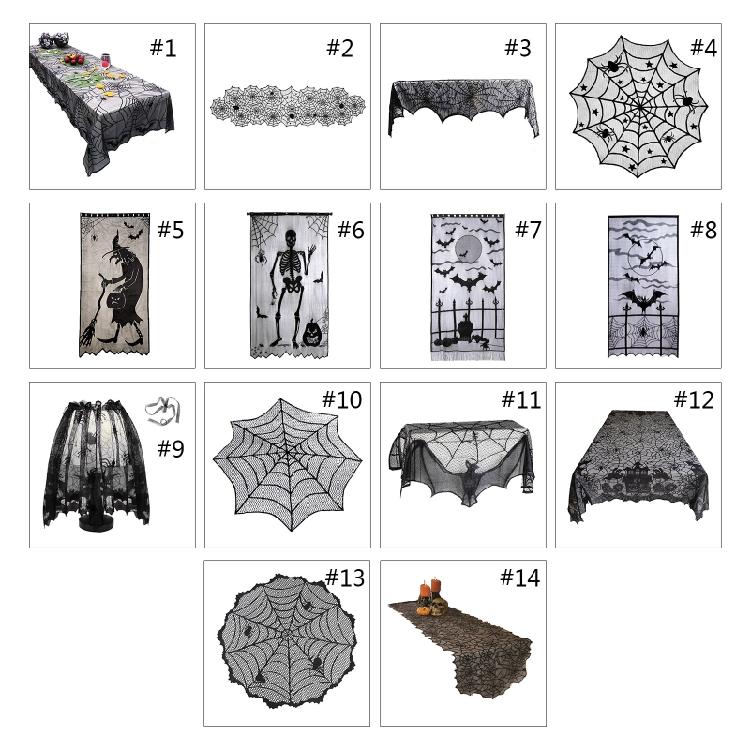 Halloween Decorative Table Cloth Black Lace Spider Holiday Party Backdrop