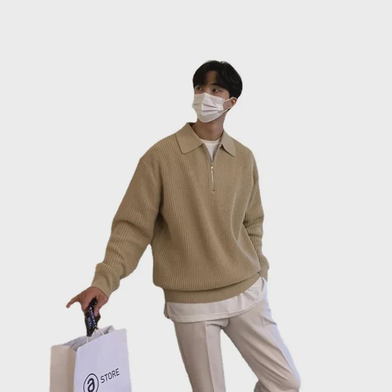 Męski sweter retro zapinany na pół zamek: Gruby, Luźny krój, Styl japoński (Kolekcja Jesień/Zima)