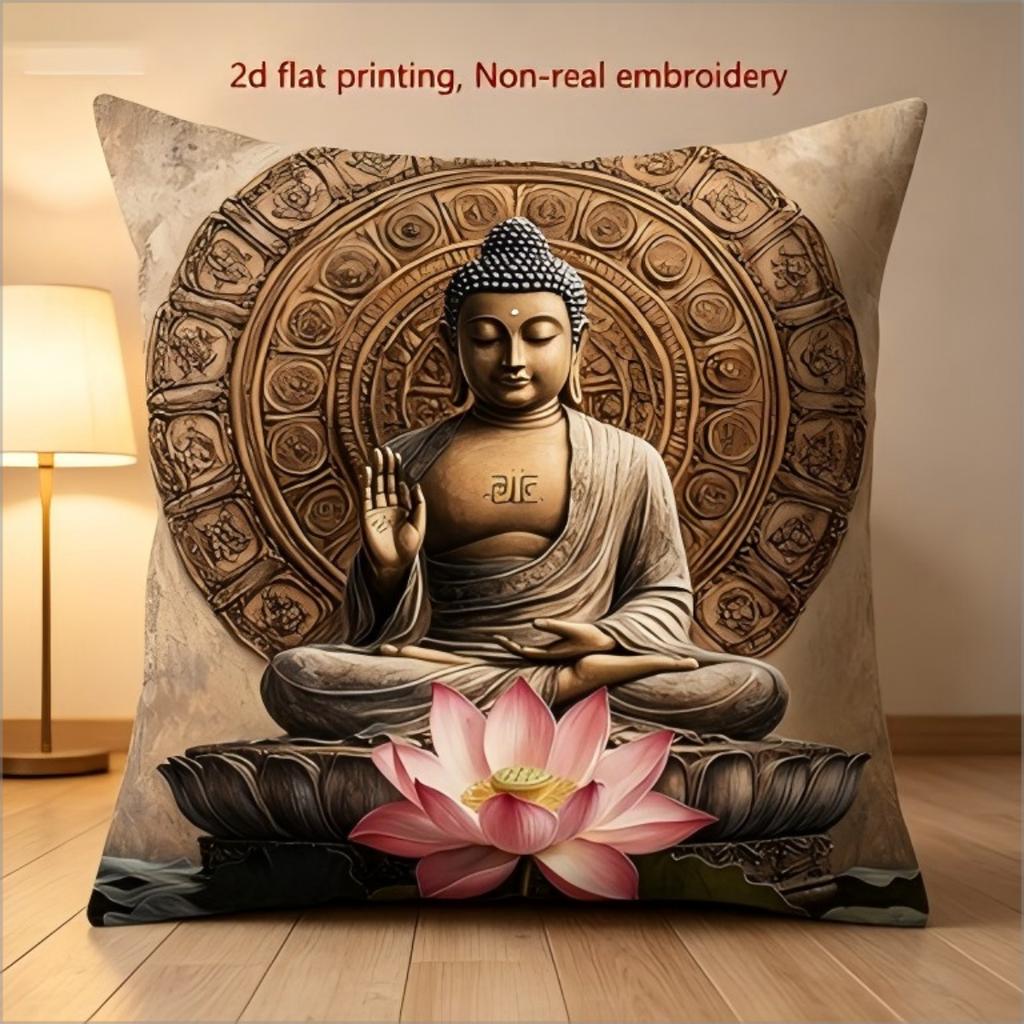 Buddha Lotus Mandala Print Pillow Cover Zen Spiritual Cushion Case For Meditation Yoga Room Home Decor