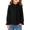 Girls' Ruffled Blouse - Solid Color Stand Collar Shirt