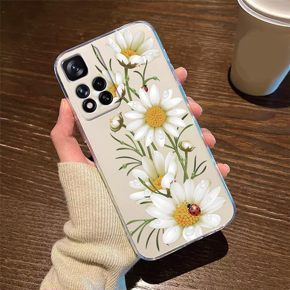 Rose Flower Oil Painting Daisy Phone Case For Xiaomi Redmi Note 11 11S 12 12S Pro Cover Silicone Transparent Clear Protection