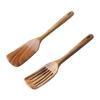 Teak Spatula Set Of 2 Wooden Spatula For Cooking Nonstick Cooking Utensils Long Handle Heat Resistant Slotted Turner Cookware