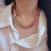 Retro Sweet Natural Mahogany Pattern Southern Jade Artificial Pearl Collarbone Chain Necklace