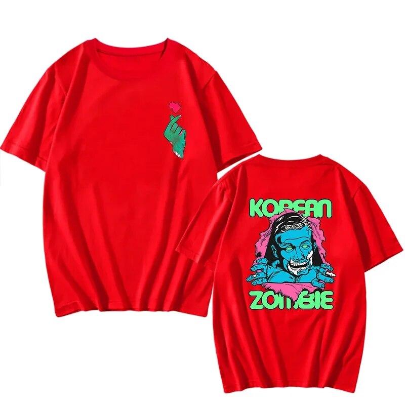 Ops Streetwear Koreanische Zombie Print T-Shirts Zombie Herz Zurück Grafik Unisex T-Shirt Baumwolle lässig Unisex T Shirt Damen Shirts T