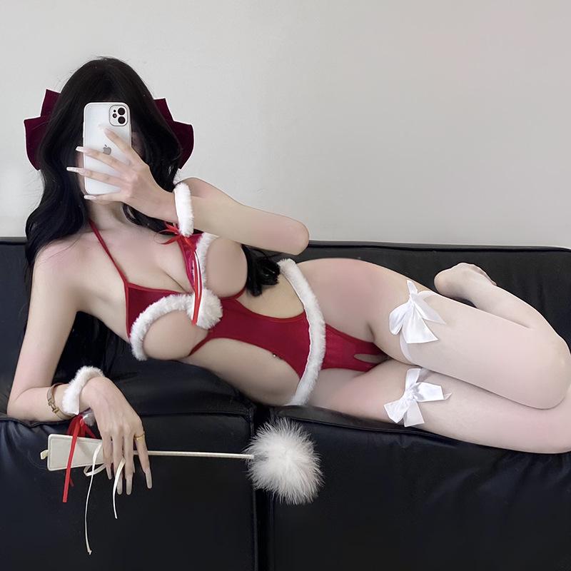 Women's Sensual Christmas Lingerie Three-Piece Bodysuit for Role Play 2575